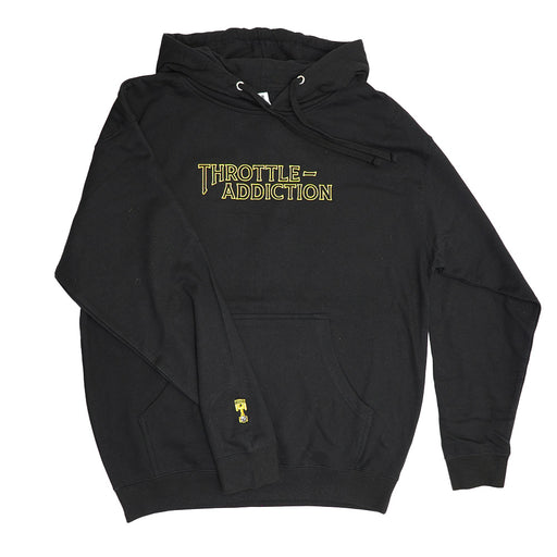 Black and gold embroidered throttle addiction hoodie