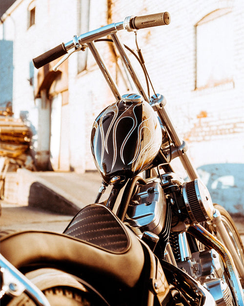 sportster chopper with flame gas tank