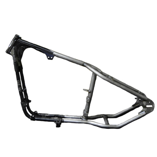 sportster hardtail installed on raw harley frame