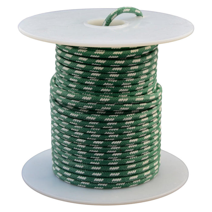 16 AWG Vintage Cloth Covered Automotive Electrical Wire - Green with 4 White Tracers - 10 FT
