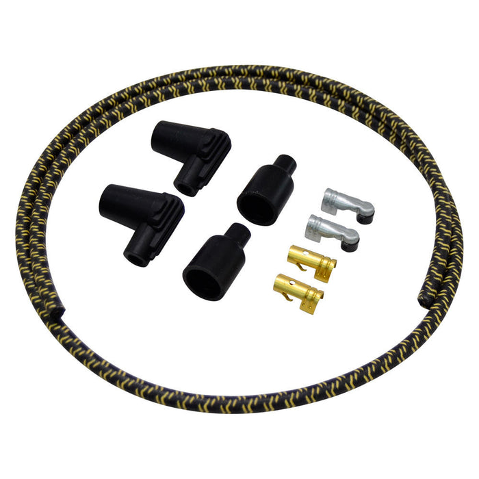 7mm Braided Cloth Motorcycle Spark Plug Wire Kit - Black / Yellow