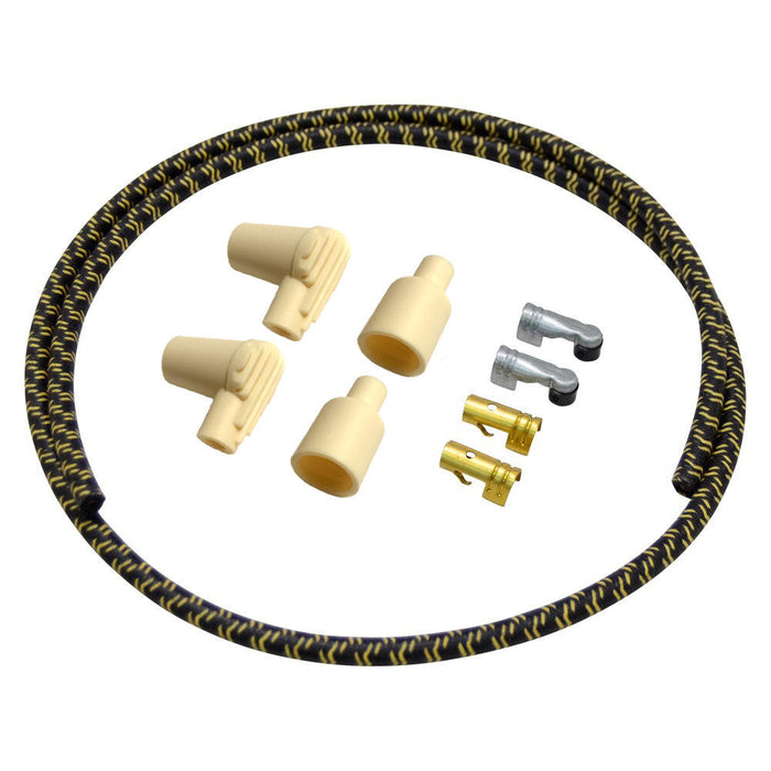 7mm Braided Cloth Motorcycle Spark Plug Wire Kit - Black / Yellow
