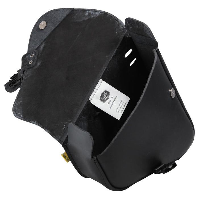 Willie & Max - Black Leather Triangular Saddle Bag - Dual Shock Swing Arm