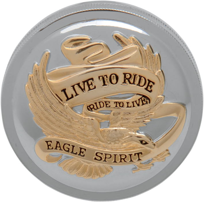 DRAG SPECIALTIES "Live to Ride" Gas Cap - Vented - Chrome with Gold 72647