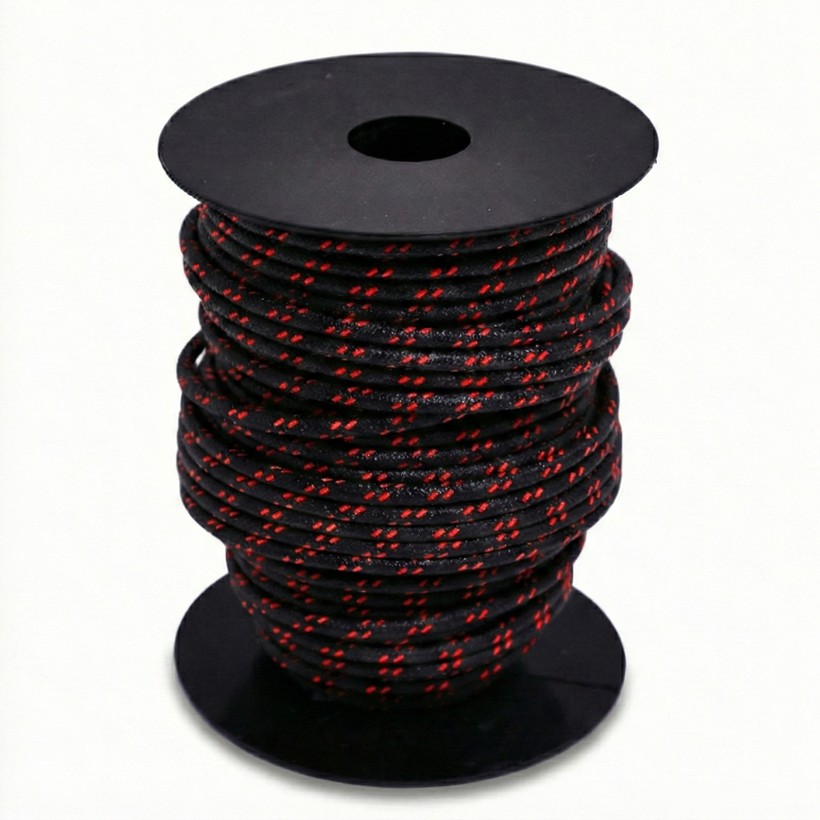 Using this vintage styled cotton braided wire will help finish of your motorcycle project with a touch of class. If you have to see the wires, use something that looks nice! This 12 AWG wire is insulated with modern PVC coating before being covered in cotton braid and coated with a fire retardant. Wire is made in the USA.

Sold in 10' increments
Black with red tracers