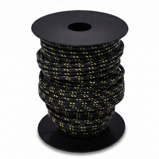 Using this vintage style cotton braided wire will help finish off your motorcycle project with a touch of class. If you have to see the wires, use something that looks nice! This 16 AWG wire is insulated with modern PVC coating before being covered in cotton braid and coated with a fire retardant.

Wire is made in the USA
Sold in 10' increments
Black with yellow tracers