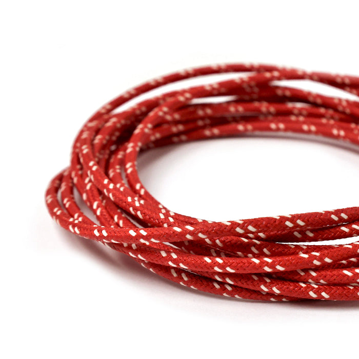 Using this vintage style cotton braided wire will help finish off your motorcycle project with a touch of class. If you have to see the wires, use something that looks nice! This 16 AWG wire is insulated with modern PVC coating before being covered in cotton braid and coated with a fire retardant. 

Wire is made in the USA
Sold in 10' increments
Red with 2 white tracers