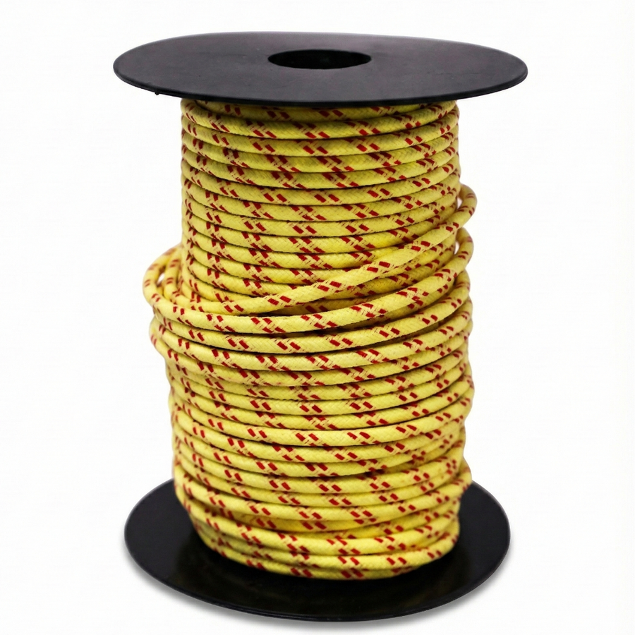Using this vintage style cotton braided wire will help finish off your motorcycle project with a touch of class. If you have to see the wires, use something that looks nice! This 16 AWG wire is insulated with modern PVC coating before being covered in cotton braid and coated with a fire retardant.

Wire is made in the USA
Sold in 10' increments
Yellow with red tracers