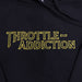 Embroidered throttle addiction text on hoodie front