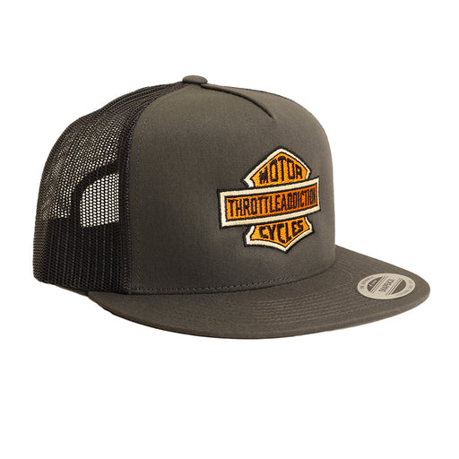 Throttle Addiction shield logo on grey hat