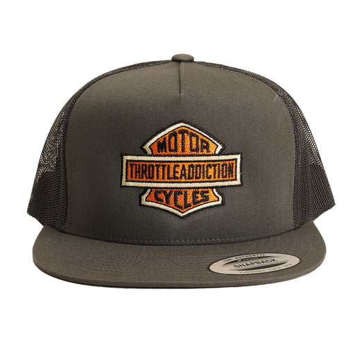 Throttle Addiction shield logo on grey hat