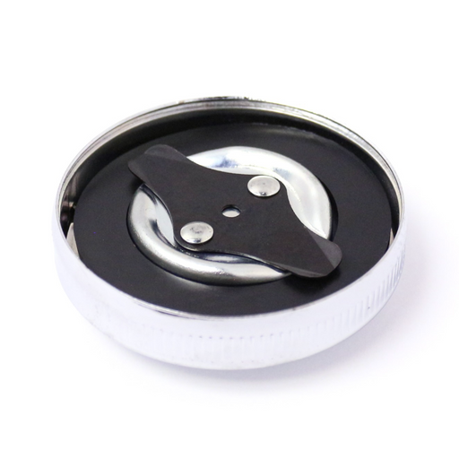This vented cam or bayonet-style gas cap fits most custom gas tanks and Harley Davidson gas tanks from 1936-1982. On stock Harley motorcycles running two separate fuel tanks, this is the right side gas cap.

Features:

Chrome steel with rubber gasket
Fits custom tanks, or right side tank on stock Harley dual gas tanks