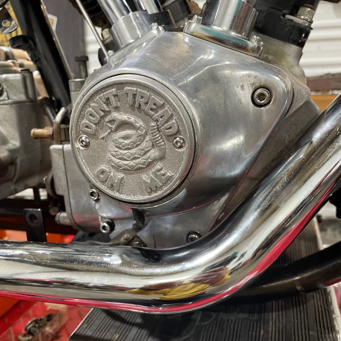 Cast Aluminum Points Cover- "Don't Tread On Me" - 70-99 Big Twin, 04-22 Sportster