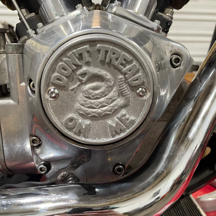 Cast Aluminum Points Cover- "Don't Tread On Me" - 70-99 Big Twin, 04-22 Sportster