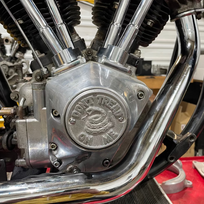 Cast Aluminum Points Cover- "Don't Tread On Me" - 70-99 Big Twin, 04-22 Sportster