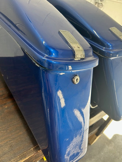 USED - Harley Shovelhead Hard Bags With Mounting Brackets - Blue