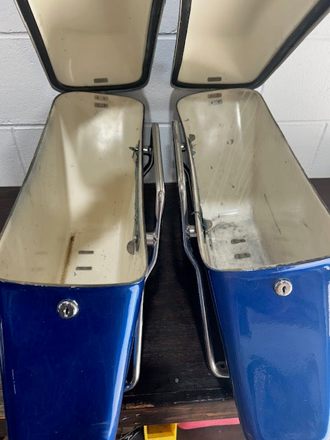 USED - Harley Shovelhead Hard Bags With Mounting Brackets - Blue