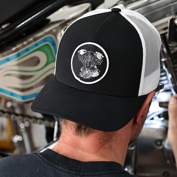 Knucklehead Woven Patch Hat- Black/White

This hat features the Knucklehead motor on a Black/White YP Classics 5 panel retro trucker cap.

Structured 5-Panel
Permacurv Visor, Mid-profile
Sewn in Eau Claire, WI USA