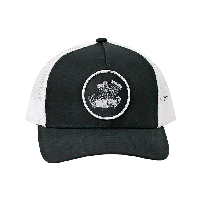 Ironhead Sportster Woven Patch Hat - Black/white

This hat features the Ironhead Sportster motor on a Black/white YP Classics 5 panel retro trucker cap.

Structured 5-Panel
Permacurv Visor, Mid-profile
Sewn in Eau Claire, WI USA