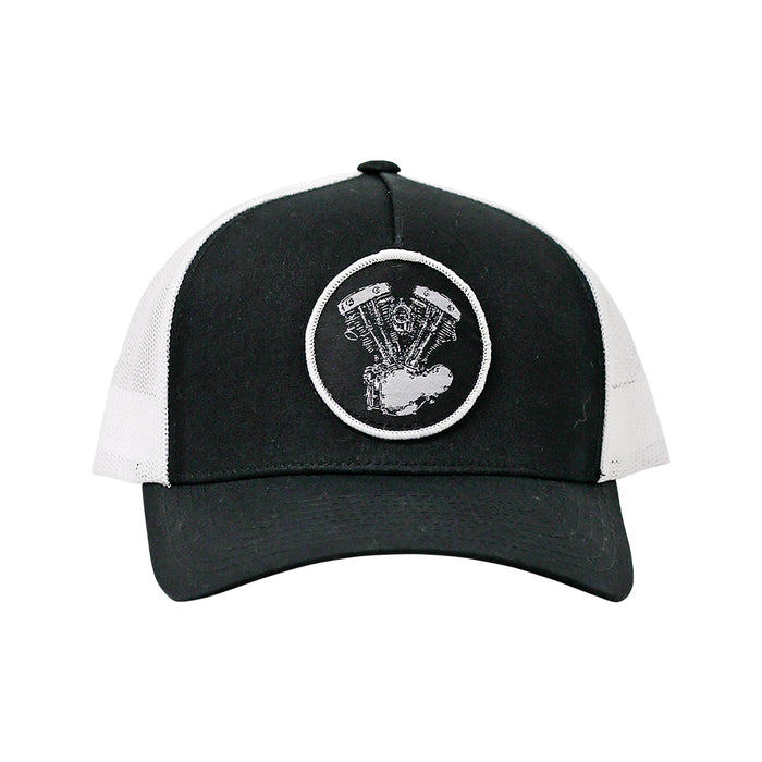 Shovelhead (Genny) Woven Patch Hat - Black/White

This hat features the Generator Shovelhead motor on a Black/White YP Classics 5 panel retro trucker cap.

Structured 5-Panel
Permacurv Visor, Mid-profile
Sewn in Eau Claire, WI USA