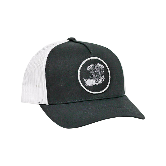 Evo Sportster Woven Patch Hat - Black/White

This hat features the Evo Sportster motor on a Black/White YP Classics 5 panel retro trucker cap.

Structured 5-Panel
Permacurv Visor, Mid-profile
Sewn in Eau Claire, WI USA