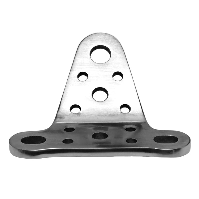 Chrome Plated Headlight mounting bracket for early wide glide trees with narrow headlight bolt spacing.