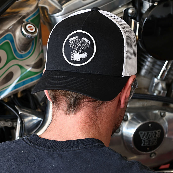 Shovelhead (Genny) Woven Patch Hat - Black/White

This hat features the Generator Shovelhead motor on a Black/White YP Classics 5 panel retro trucker cap.

Structured 5-Panel
Permacurv Visor, Mid-profile
Sewn in Eau Claire, WI USA