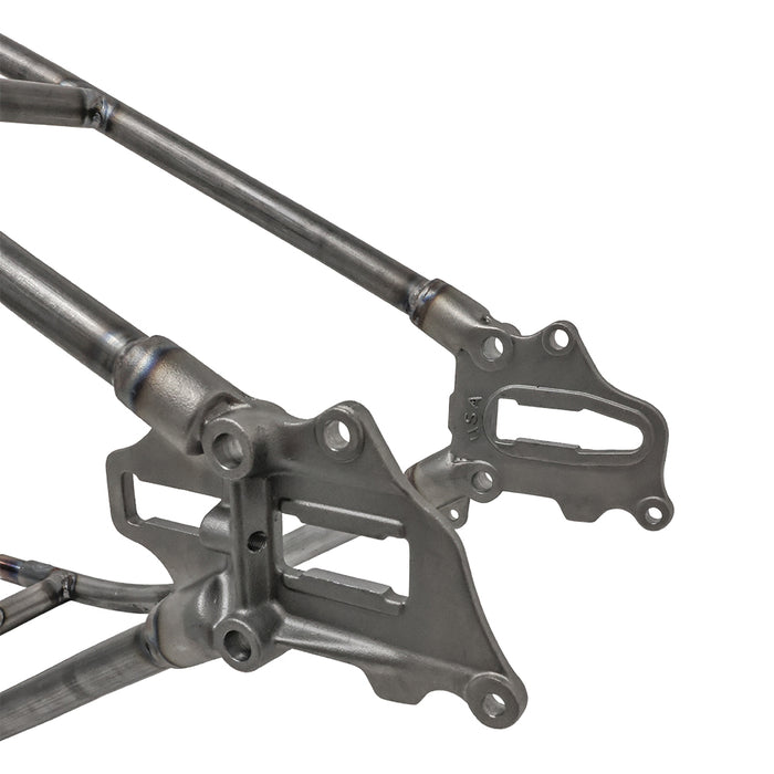 Weld-on shovelhead hardtail frame rear section on white background