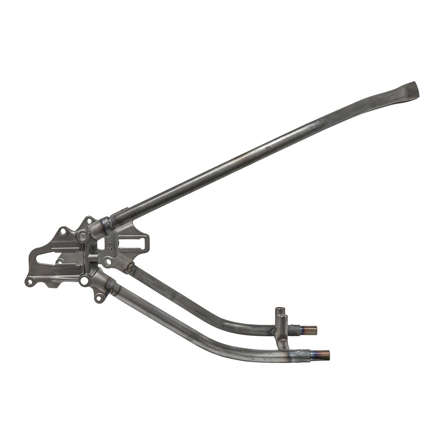 Weld-on shovelhead hardtail frame on white background