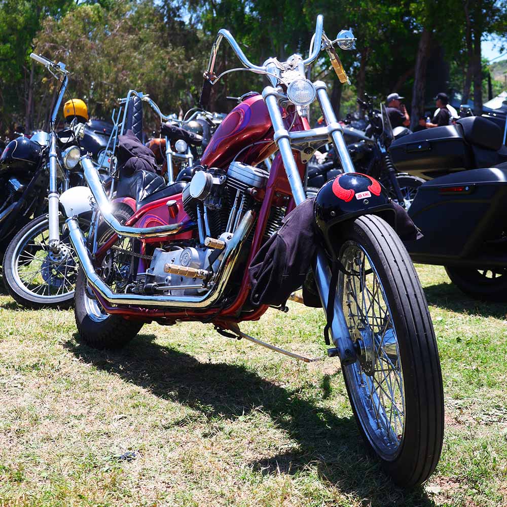 Red hardtail sportster chopper motorcycle