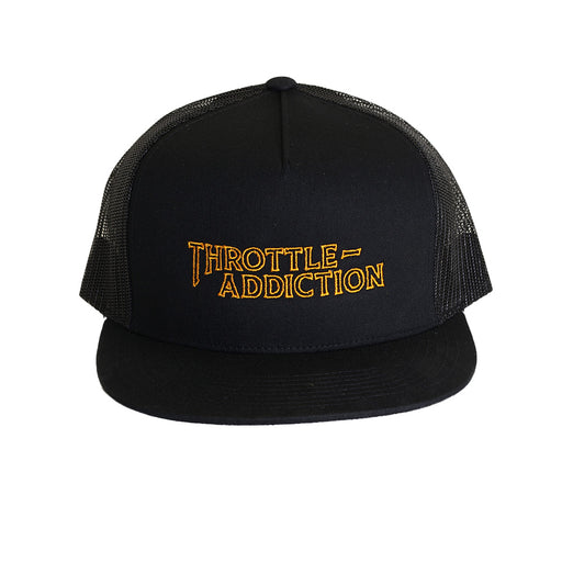 Throttle Addiction script logo embroidered on black hat