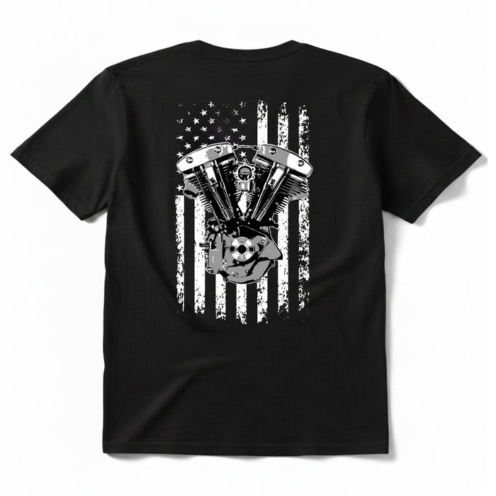 Throttle Addiction Shovelhead Flag T shirt

Printed in the U.S.A.

100% Cotton