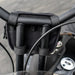 Close-up of a black motorcycle handlebar bag on a bike 