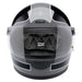 Gray motorcycle helmet with clear visor and quilted interior on a white background