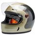 Champagne and charcoal motorcycle helmet with clear visor on a white background