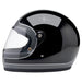 Black and gray motorcycle helmet with clear visor on a white background