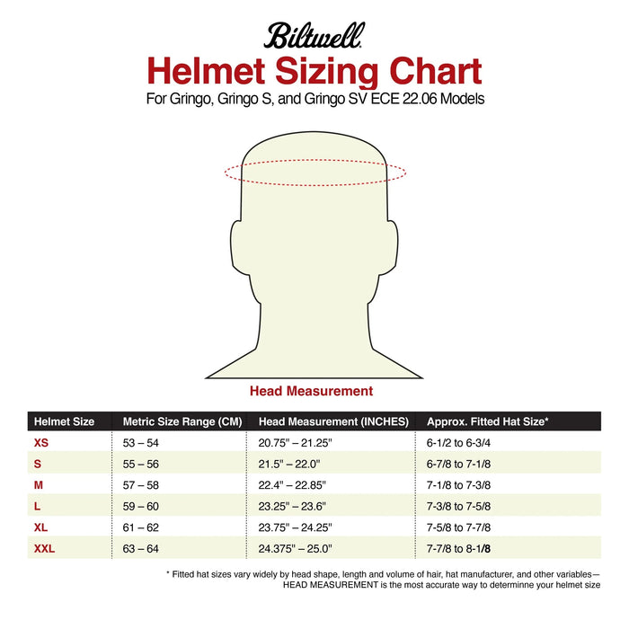 Biltwell Helmet size chart