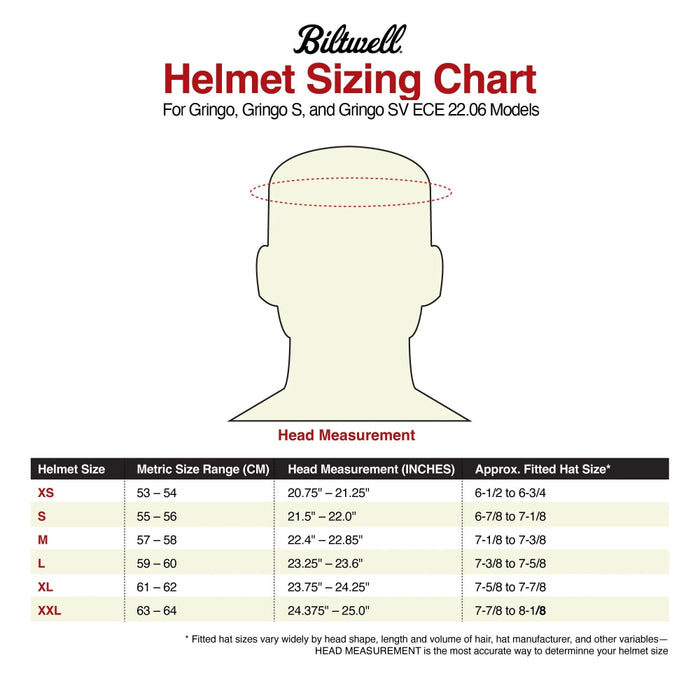 Biltwell helmet sizing chart