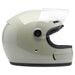 gray motorcycle helmet with clear visor on a white background