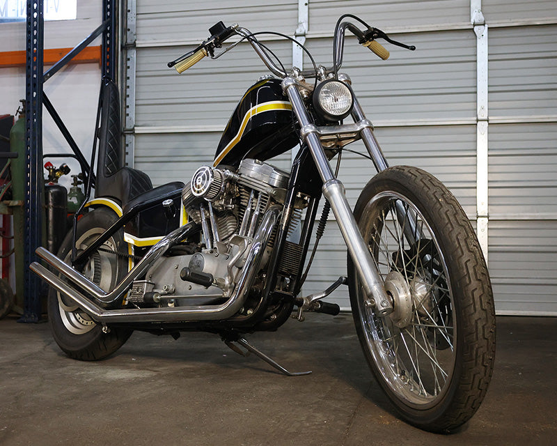 Sportster chopper with black and yellow paint
