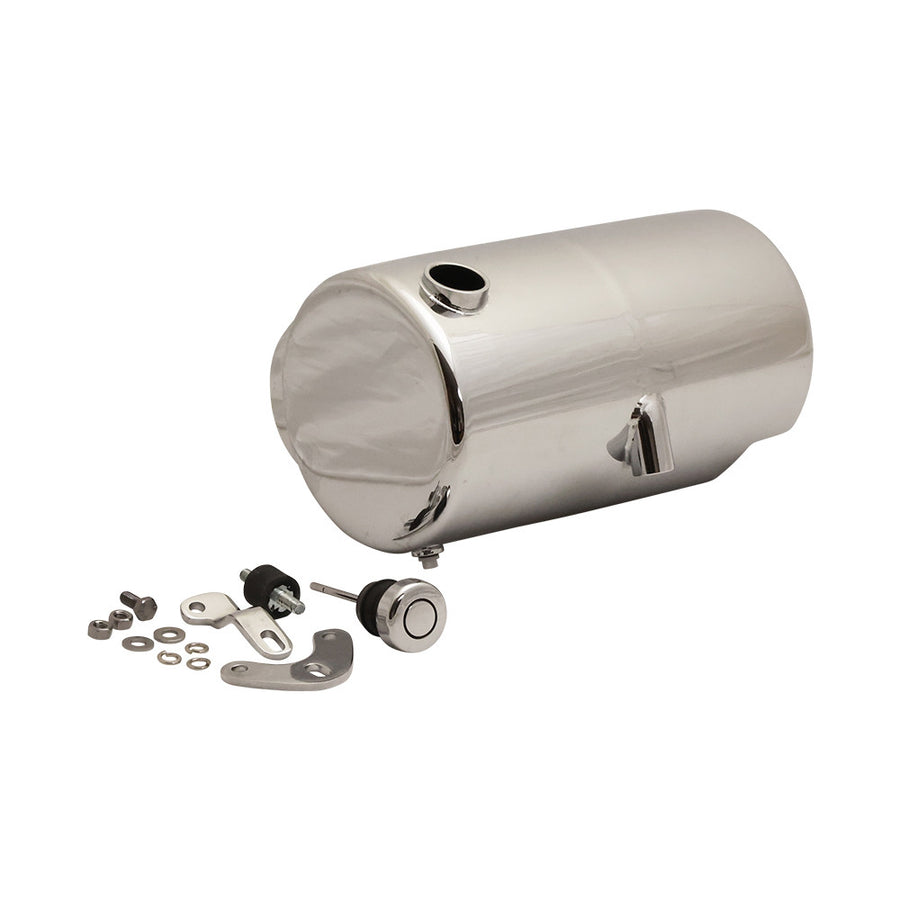 Custom Use Round Oil Tank With Battery Tray - Chrome- Side Fill