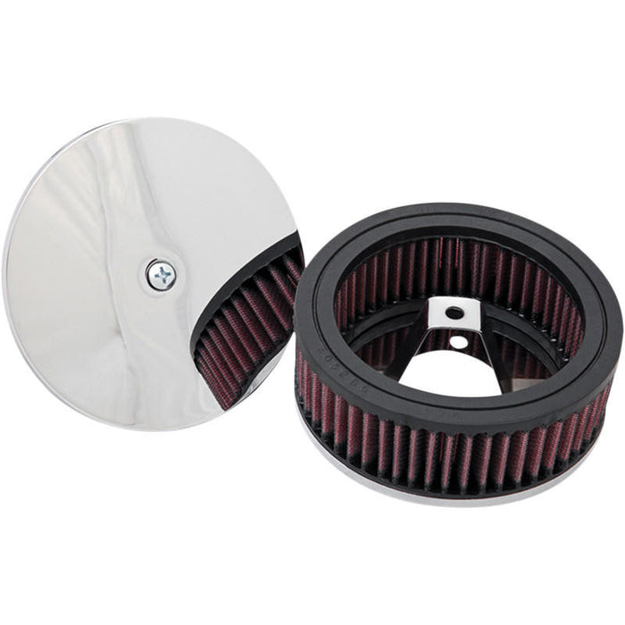 K & N Air Filter Cleaner Assembly - Open/Round - Keihin Butterfly Carbs - Chrome