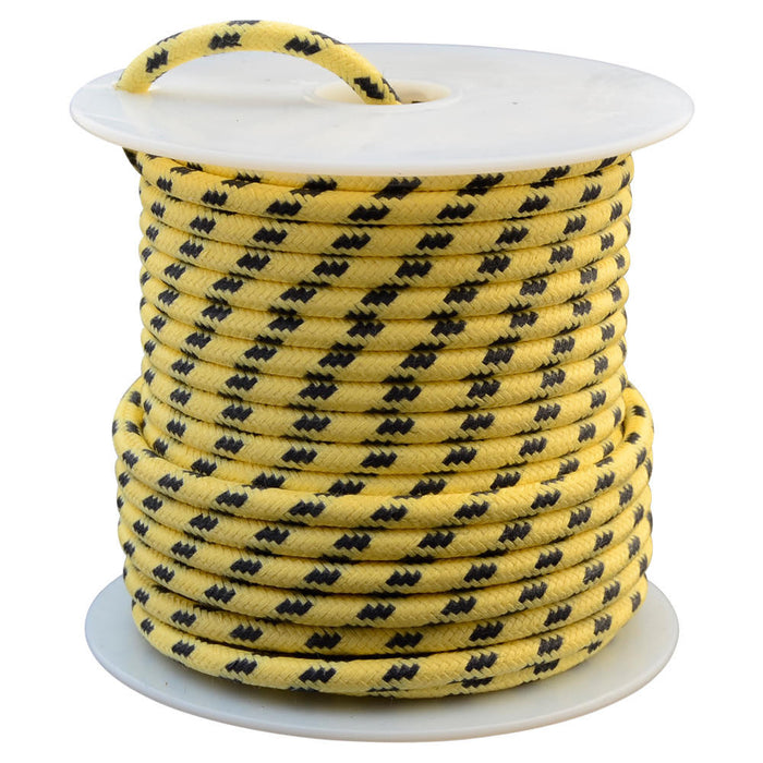 12 AWG Vintage Cloth Covered Automotive Electrical Wire - Yellow with 3 Black Tracers - 10 FT