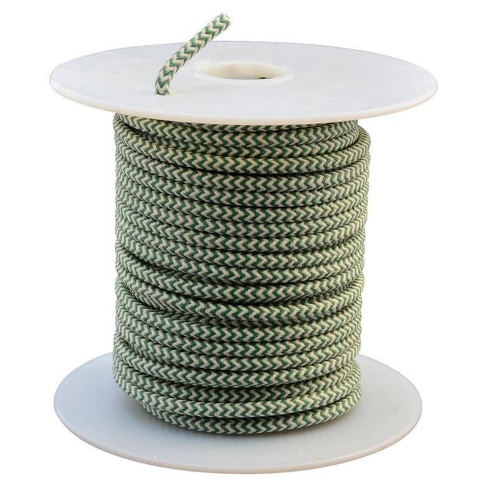 16 AWG Lucas Style Vintage Cloth Covered Automotive Electrical Wire - Green / White - 10 FT