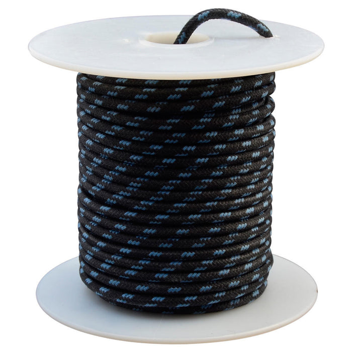 16 AWG Vintage Cloth Covered Automotive Electrical Wire - Black with 3 Blue Tracers - 10 FT