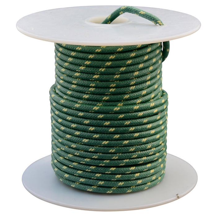 16 AWG Vintage Cloth Covered Automotive Electrical Wire - Green with 2 Yellow Tracers - 10 FT