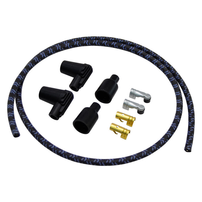 7mm Braided Cloth Motorcycle Spark Plug Wire Kit - Black / Blue