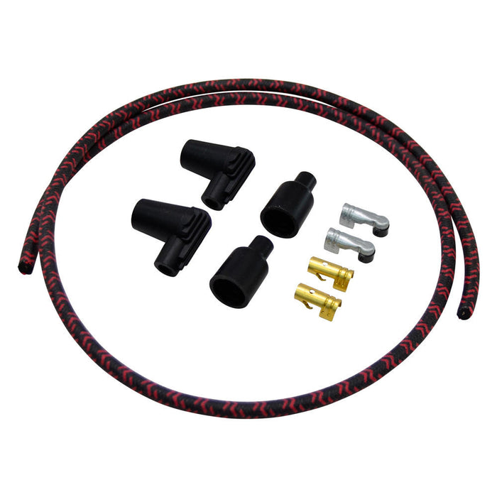 7mm Braided Cloth  Motorcycle Spark Plug Wire Kit - Black / Red