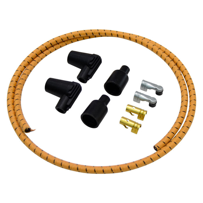 7mm Braided Cloth  Spark Plug Wire Kit - Gold / Black